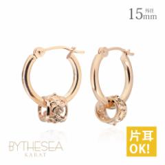 ハワイアンジュエリー ピアス レディース フープ ピンクゴールド クロッシング ハイビスカス バレル 透かし キャッチレス 外径15mm 14金 