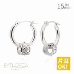 ハワイアンジュエリー ピアス レディース フープ ホワイトゴールド クロッシング ハイビスカス バレル 透かし キャッチレス 外径15mm 14