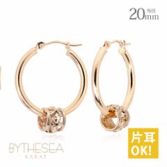 ハワイアンジュエリー ピアス レディース クロッシングピアス ピンクゴールド フープ キャッチレス プルメリア バレル 樽 透かし 外径20m