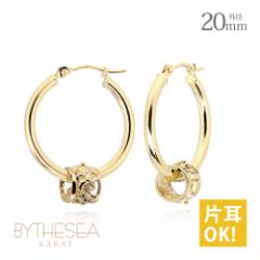ハワイアンジュエリー ピアス レディース フープ イエローゴールド クロッシング ハイビスカス バレル 透かし キャッチレス 外径20mm 14