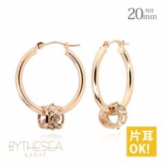 ハワイアンジュエリー ピアス レディース フープ ピンクゴールド クロッシング ハイビスカス バレル 透かし キャッチレス 外径20mm 14金 