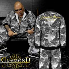 菊総柄 バロック柄 長袖 セットアップ ジャージ 白×黒 ヤクザ ヤンキー