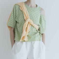 \񏤕i COUPONzz@MEYAME / DOT HOLE JACQUARD TEE GREEN @TVc