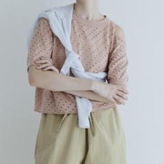 \񏤕i COUPONzz@MEYAME / DOT HOLE JACQUARD TEE PINK @TVc