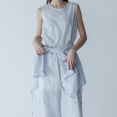 \񏤕i COUPONzz MEYAME / LIGHT COTTON STRIPE BLOUSE BLUE  XgCvuEX