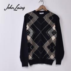 ��50��OFF SALE�I John Laing / Argyle Crew Neck Sweater / 100% Pure Cashmere / NAVY �W�������C�� / �A�[�K�C�� �N���[�l�b�N�Z�[�^