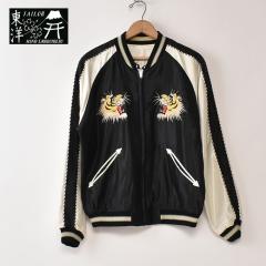 TAILOR TOYO /  Lot No. TT15877-119 / Mid 1950s Style Acetate Souvenir Jacket �gROARING TIGER�h �~ �gBLACK DRAGON�h / 119) BLACK 