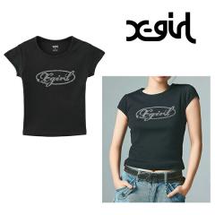 X-girl �G�b�N�X�K�[�� 105261011010 RHINESTONE OVAL CURSIVE LOGO S/S BABY TEE �x�r�[T�V���c BLACK ���K�ʔ� ���f�B�[�X