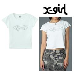 X-girl �G�b�N�X�K�[�� 105261011010 RHINESTONE OVAL CURSIVE LOGO S/S BABY TEE �x�r�[T�V���c WHITE ���K�ʔ� ���f�B�[�X
