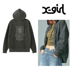 X-girl �G�b�N�X�K�[�� 105261012014 PIGMENT DYED FACE AND LOGO SQUARE PATCH ZIP UP SWEAT HOODIE �W�b�v�p�[�J�[ BLACK ���K�ʔ� ��