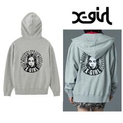 X-girl �G�b�N�X�K�[�� 105261012016 CIRCLE MESSAGE AND FACE ZIP UP SWEAT HOODIE �W�b�v�p�[�J�[ ASH ���K�ʔ� ���f�B�[�X