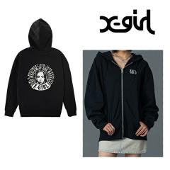 X-girl �G�b�N�X�K�[�� 105261012016 CIRCLE MESSAGE AND FACE ZIP UP SWEAT HOODIE �W�b�v�p�[�J�[ BLACK ���K�ʔ� ���f�B�[�X