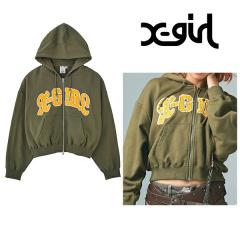 X-girl �G�b�N�X�K�[�� 105261012005 STUDDED LOGO ZIP UP SWEAT HOODIE �W�b�v�p�[�J�[ OLIVE ���K�ʔ� ���f�B�[�X