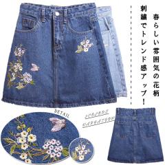 Miumiu デニム　花柄刺繍　ミニスカート Miumiu デニム花柄刺繍ミニスカート