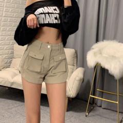 ハイウエスト スリット入り ショートパンツ 短パン ホットパンツ ワイド ゆったり カーゴパンツ マイクロミニ 無地 セクシー 女性用 ダ