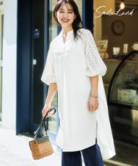 ワンピース ロング マキシ 大きいサイズ レディース ふんわり レース 袖 シャツ  ひざ下 8L/10L ニッセン nissen