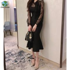 イブニングドレス50代40代30代ロングドレス黒レースチュールエレガント