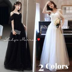 パニエ付 ウェディングドレス 青 ロングドレス ワンピース パーティ