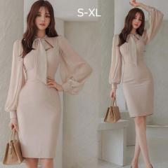 お嬢様 ワンピース 可愛い レデイース 長袖ワンピース 膝丈 フォーマル お呼ばれワンピース 結婚式 通勤 OL タイトワンピース ロング丈ワ