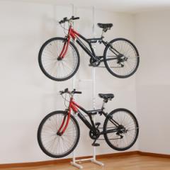 突っ張り 自転車ラック 幅31.5～46.5cm 2段 スチール製 （ 自転車収納 室内 サイクル スタンド 2台用 サイクルハンガー バイクタワー 壁