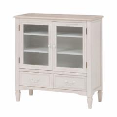 キャビネット 幅80cm 姫系 木製 アンティーク調 ブロカント （ リビングボード ガラスキャビネット 白家具 リビング収納 キッチン収納 フ