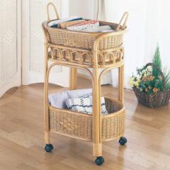 洗濯かご ランドリーラック 2段 ラタン バスケット キャスター付 籐家具 幅63cm （ かご ランドリーワゴン 籐 アジアン 脱衣かご ラック 