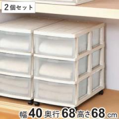 収納ケース 3段 エミング ロングストッカー 2個セット 押入れ （ 幅40×奥行68×高さ68cm 押し入れ 収納 プラスチック キャスター付き 引