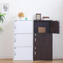 カラーボックス 3段 全段鍵付 幅42cm （ 収納 家具 鍵付き 棚 ロッカー BOX 本棚 扉付き 収納ボックス 収納棚 ホワイト ブラウン 本棚 扉