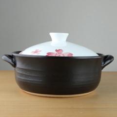 土鍋 桜 6号 （1～2人用） 深型 IH対応 ボーンチャイナ （ 両手鍋 どなべ 深型鍋 おすすめ 1～2人用 ガス火対応 陶器製 ）