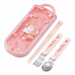 トリオセット 抗菌トリオセット キティビックリボン 箸箱 （ ハローキティ 食洗機対応 カトラリーセット お箸 AG 銀 抗菌 子供 日本製 食