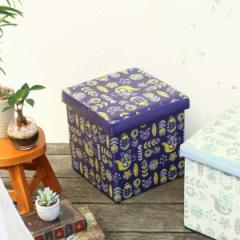 収納ボックススツール ヒュッゲ ネイビー （ 幅31×奥行31×高さ31cm 収納ボックス 座れる フタ付き 折りたたみ スツール オットマン 収