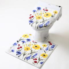 トイレ 2点セット ハーバリウム （ マット ふたカバー トイレふたカバー 蓋カバー 洗浄 暖房 普通 トイレセット 洗える 花 滑り止め 55×