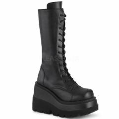 Demonia SHAKER-72 4 1/2inch Wedge PF Lace-Up Mid-Calf Boot, Side Zip