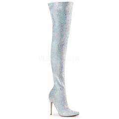 Pleaser COURTLY-3015 5inch Glitter Thigh High Boot, 1/3 Side Zip