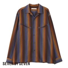 SEVEN BY SEVEN�i�Z�u���o�C�Z�u���jSMILE POCKET OPEN COLLAR SHIRTS�]Wool Rayon Gradetion stripe�]�i�X�}�C���|�P�b�g �I�[�v���J��