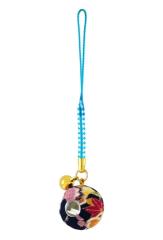 (ズーン) 花ちりめん 根付け おみくじ付き キーホルダー 鈴 和柄 ちりめん生地 (藍)