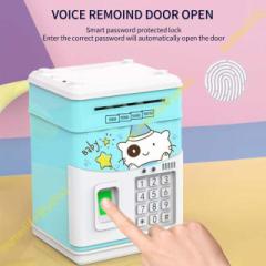 女の子のための貯金箱 電子貯金箱MINIATM貯金箱パスワード付きシミュレートされた指紋マネーバンク現金コイン用自動スクロールペーパー男