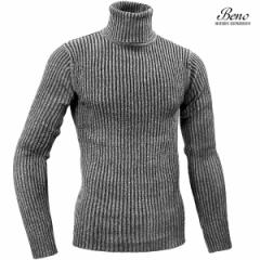 Beno タートル ニット リブ 無地 2重臼編み セーター シンプル mens メンズ(ミックスグレー灰) 130n2752