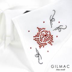 サテンシャツ 無地 スキッパー イタリアンカラー メンズ 襟 バラ 薔薇 花 ラインストーン ドレスシャツ(ホワイト白) 36742