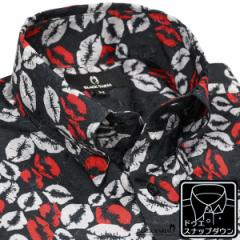サテンシャツ ドレスシャツ スナップダウン ドゥエボットーニ メンズ 日本製 ジャガード 口唇(ブラック黒レッド赤グレー灰) 181113