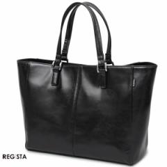 レザー トートバッグ ビジネス カバン 鞄 牛床革 メンズ(ブラック黒) 603