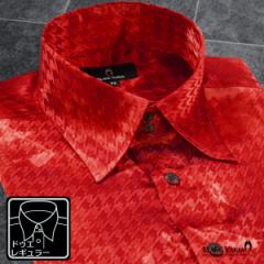 サテンシャツ ドレスシャツ ドゥエボットーニ ムラ柄 レギュラーカラー 日本製 千鳥格子 ジャガード パーティー メンズ(レッド赤) 191252