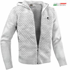 VIOLA rumore ヴィオラ ビオラ ニットジャケット パーカー メランジ ラーベン編み メンズ 引き揃え シンプル(ホワイト白) 21140
