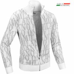 VIOLA rumore ヴィオラ ビオラ ニットジャケット ロゴジャガード フルジップアップ メンズ 薄手 12ゲージ mens(ホワイト白) 21205