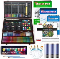 画材セット　ジェッソ　水張り用ハケ、筆　色鉛筆　水張り用テープ　アクリル絵の具等 バラエティーアートセット 44点 30194 色鉛筆 オイルパステル