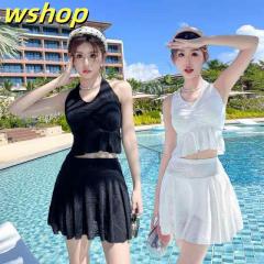 【wshop 】レディース 水着 ビキニ 可愛い 女子 中学生 高校生 女の子ブラック ブルー ホワイト ノースリーブ ホルターネック ギャル 休