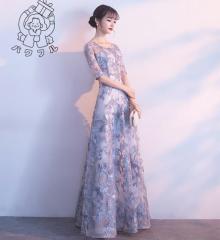 ミモレ丈花柄ドレス ラッフルカット トレンドカラー 大人可愛い 透け感