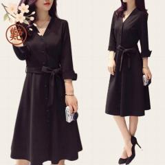 結婚式 オフィス シャツワンピース パーティードレス きれいめ 長袖 黒 40代 大人 春 ライン 上品 膝丈 フォーマル ワンピース 冬 二次会