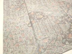 平和屋着物▽上質な小紋 単衣 本藍 型絵染 雲取り花文 鬼しぼ縮緬 正絹