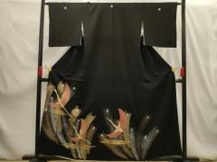 平和屋着物□極上 夏物 江戸小紋 変わり縦絽 鮫小紋柄 黒地 逸品
